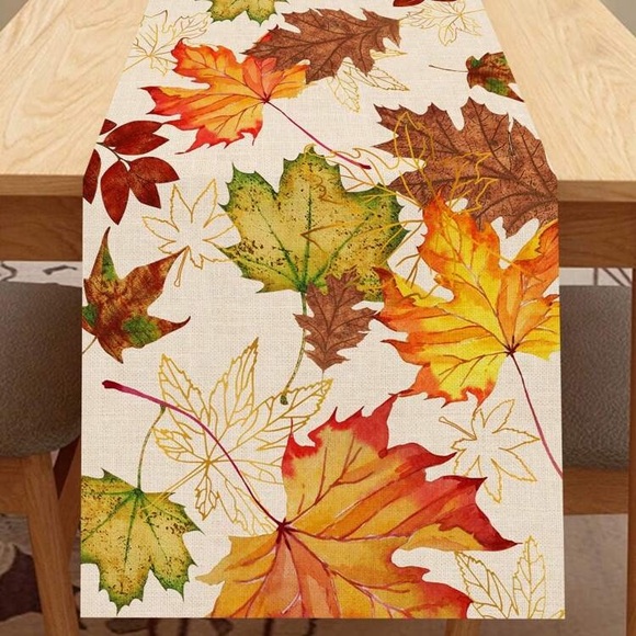 NWT- Cream w/ Vibrant Colorful Maple Leaf 🍁 Design Fall Table Runner- 72x13 - Picture 2 of 5